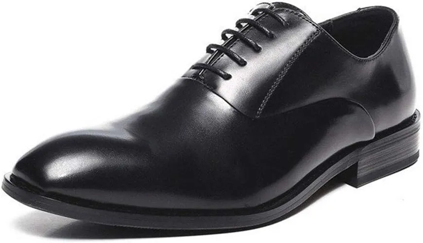 Dress Shoes for Men Lace Up Square Snip Toe Vegan Leather Low Top Slip Resistant Anti-Slip Block Heel Non Slip Wedding