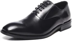 Dress Shoes for Men Lace Up Square Snip Toe Vegan Leather Low Top Slip Resistant Anti-Slip Block Heel Non Slip Wedding
