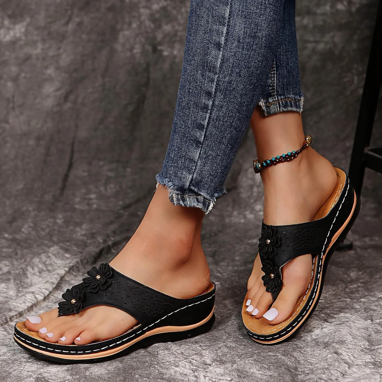 Eduavar Comfortable Sandals for Women, Sandals for Women Wedge Open Toe Platform Sandals Comfy Orthopedic Thong Sandals