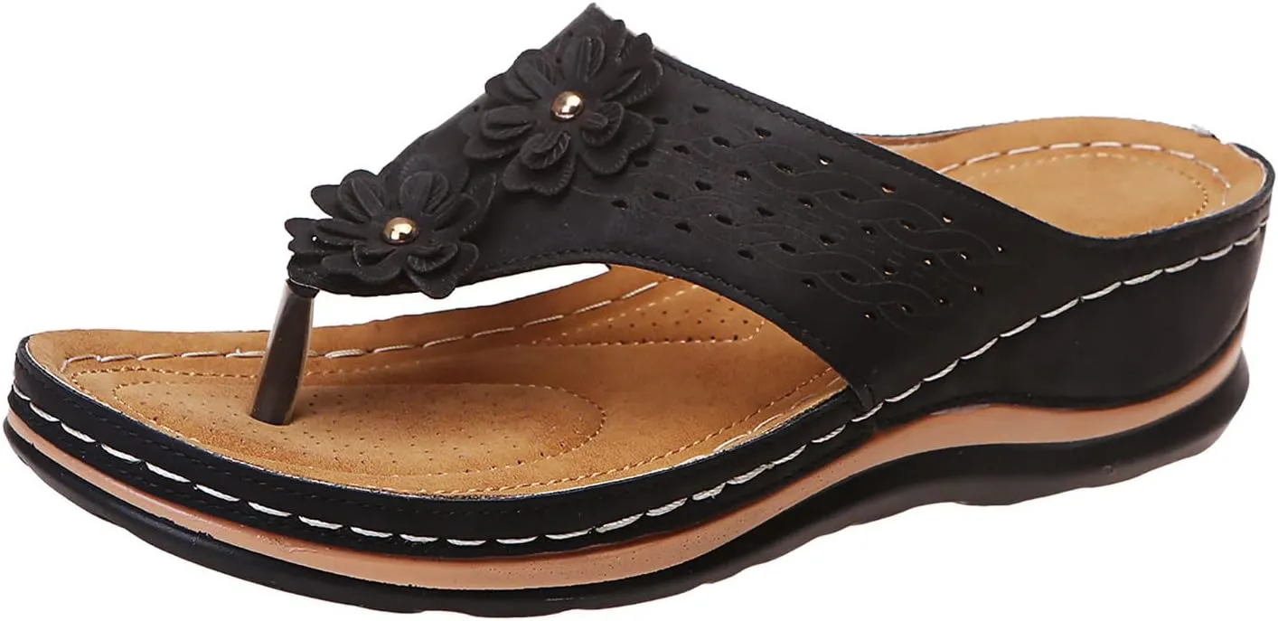 Eduavar Comfortable Sandals for Women, Sandals for Women Wedge Open Toe Platform Sandals Comfy Orthopedic Thong Sandals