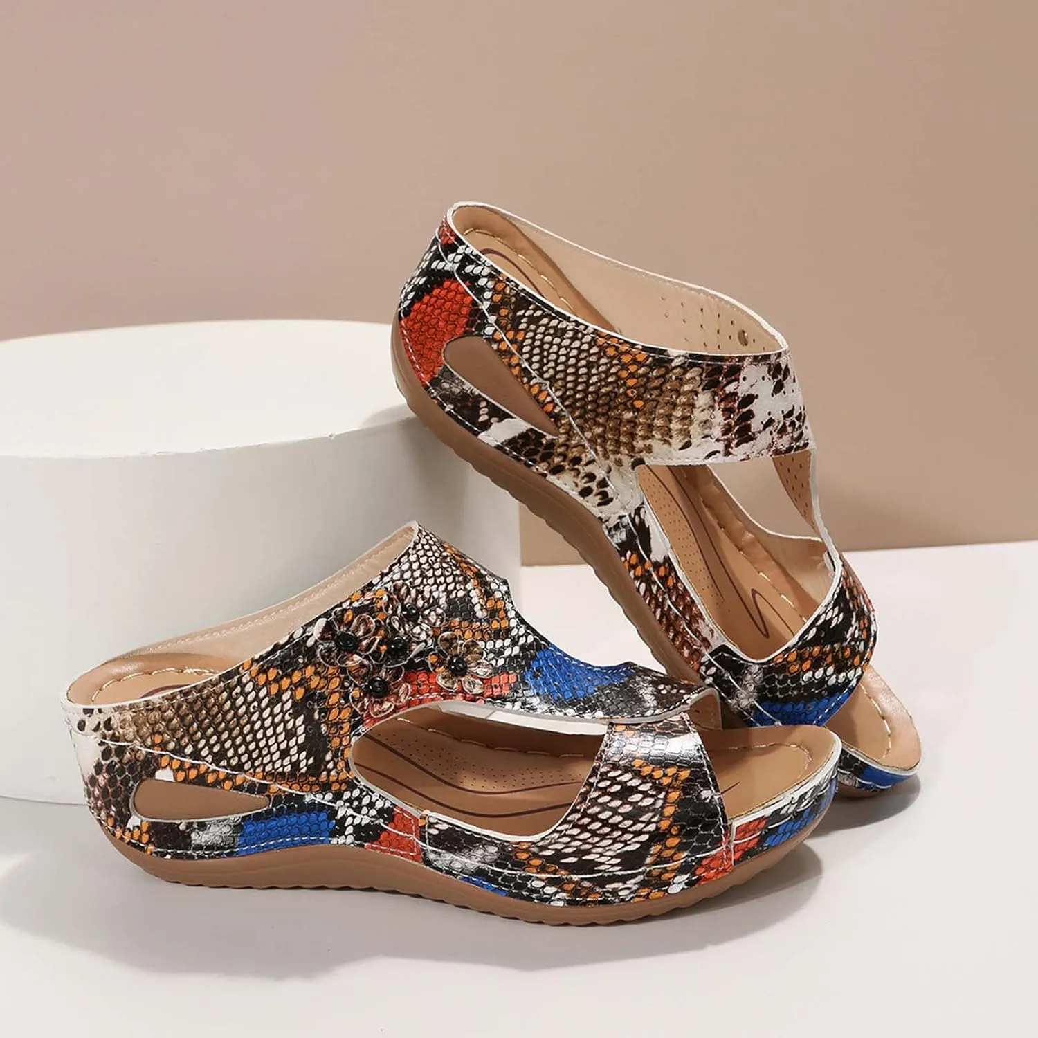 Eduavar Dressy Sandals Women, Sandals Women Fashion Slip On Sandals Comfortable Peep Toe Sandals Summer Walking Shoes