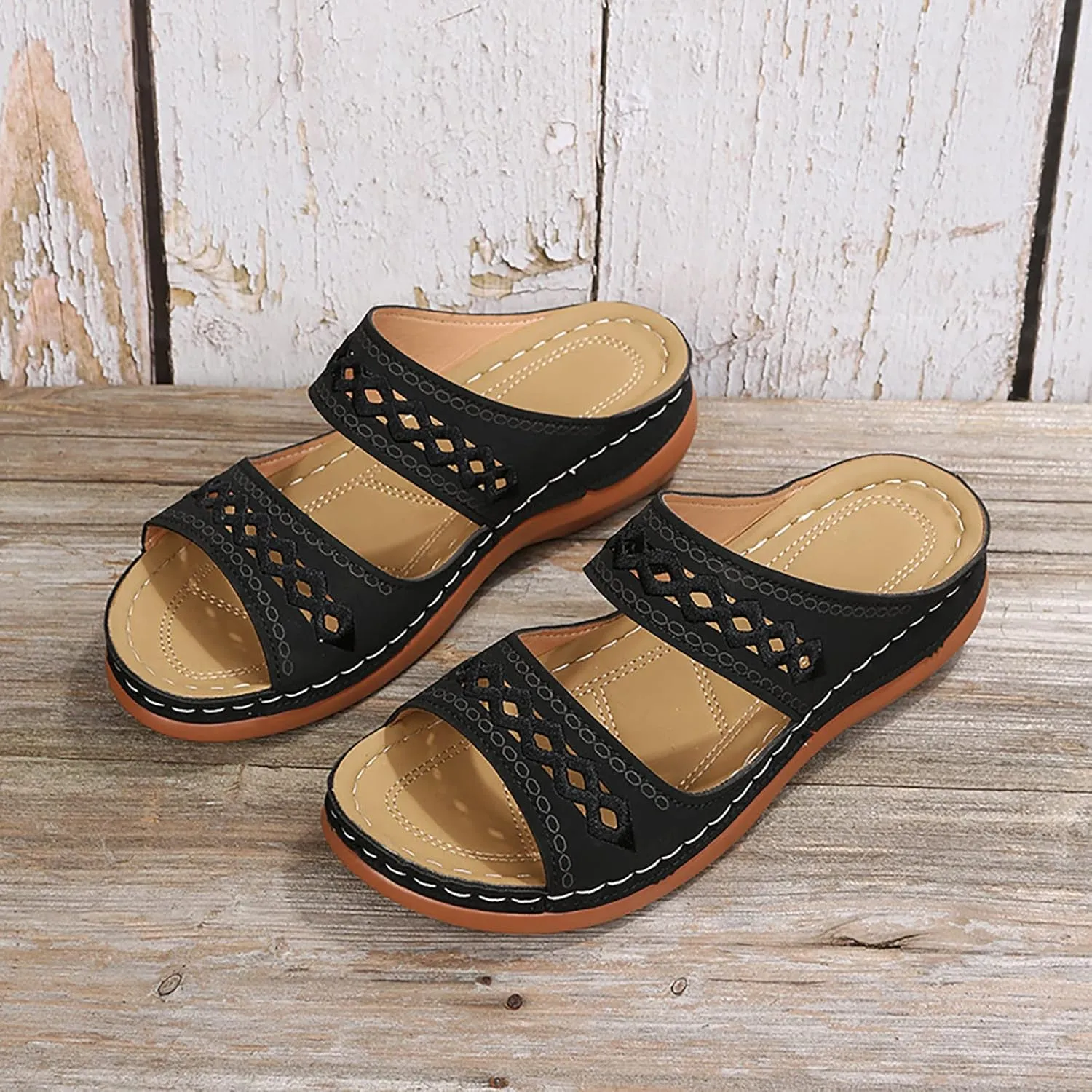 Eduavar Orthopedic Sandals for Women, Sandals for Women Dressy Summer Breathable Open Toe Flat Sandals Casual Beach Slippers