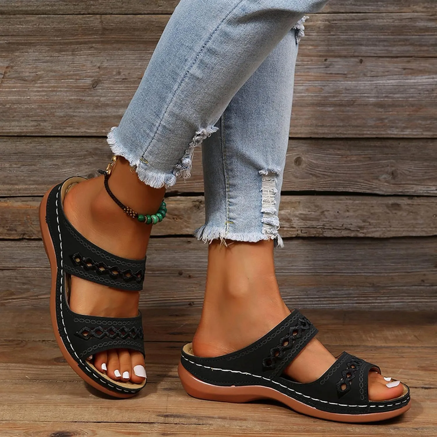Eduavar Orthopedic Sandals for Women, Sandals for Women Dressy Summer Breathable Open Toe Flat Sandals Casual Beach Slippers
