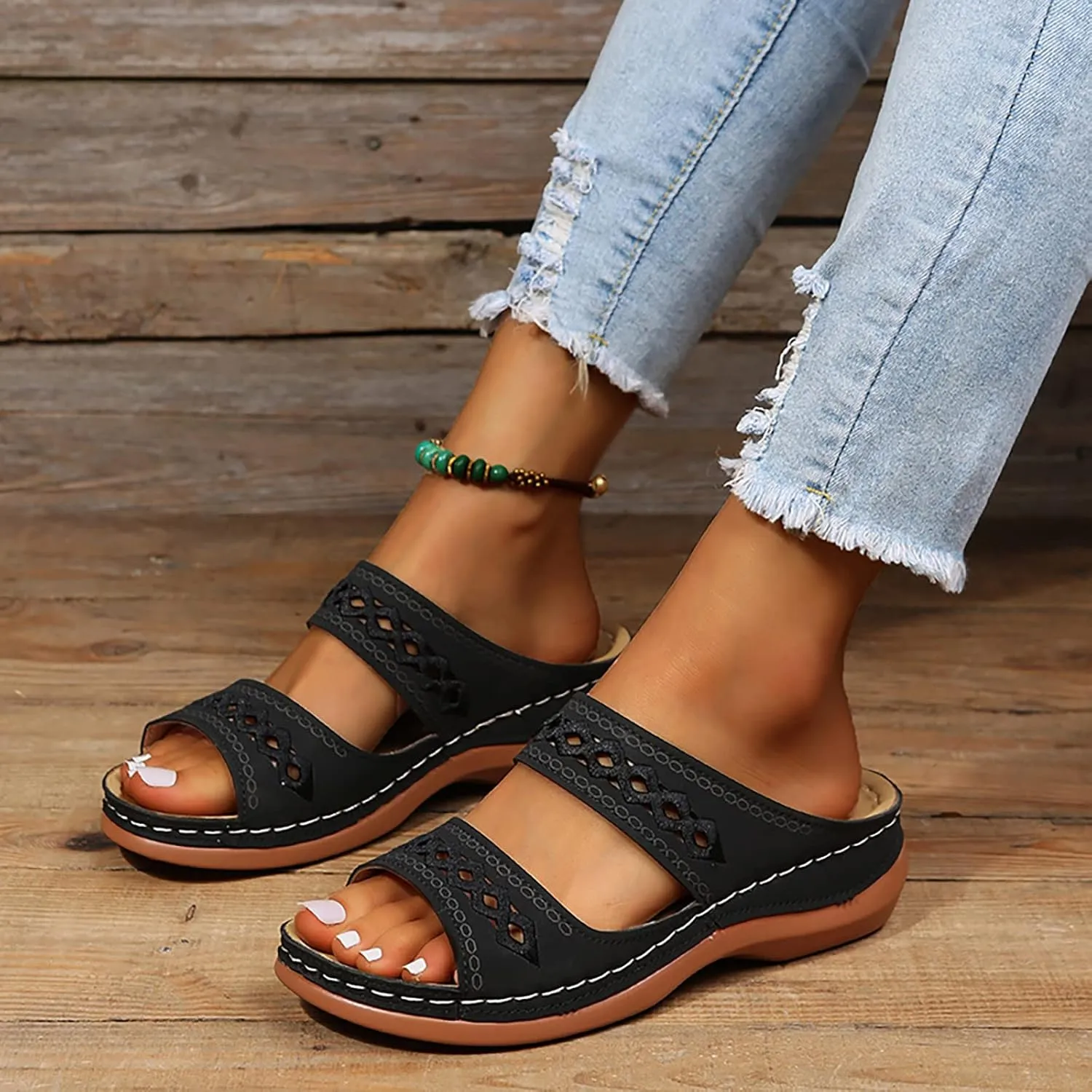Eduavar Orthopedic Sandals for Women, Sandals for Women Dressy Summer Breathable Open Toe Flat Sandals Casual Beach Slippers