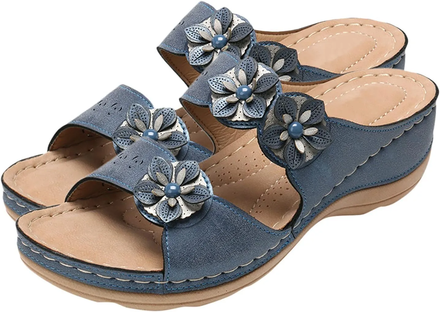 Eduavar Orthopedic Sandals for Women, Summer Beach Sandals for Women Comfy Casual Breathable Open Toe Low Wedge Sandals