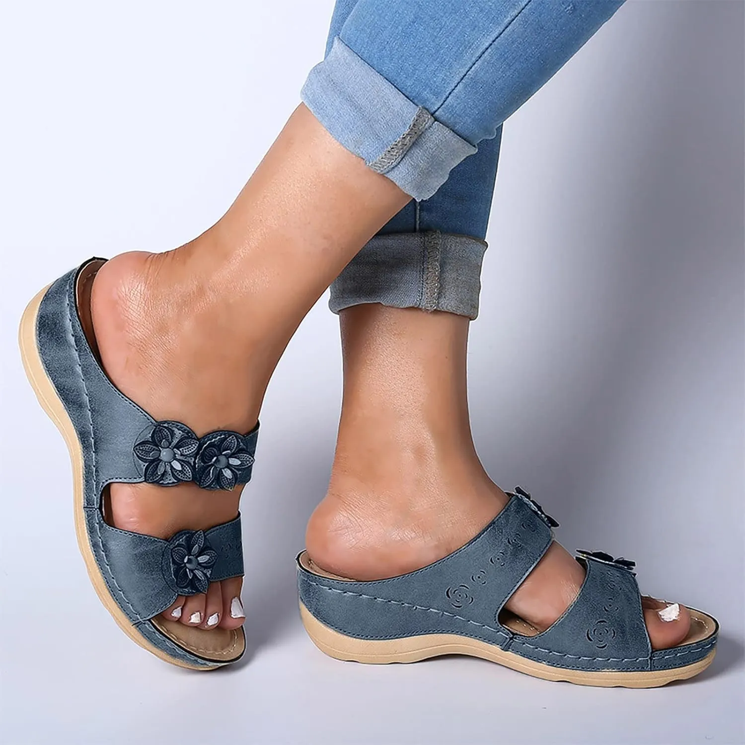 Eduavar Orthopedic Sandals for Women, Summer Beach Sandals for Women Comfy Casual Breathable Open Toe Low Wedge Sandals