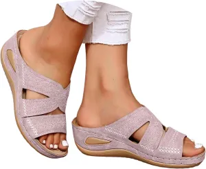 Eduavar Orthopedic Sandals for Women, Womens Sandals Casual Summer Low Wedge Sandals Breathable Open Toe Walking Sandals