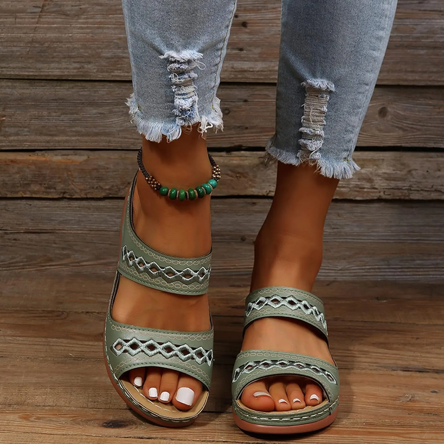 Eduavar Orthopedic Sandals for Women, Womens Sandals Dressy Wedge Sandals Casual Breathable Peep Toe Sandasls Slippers