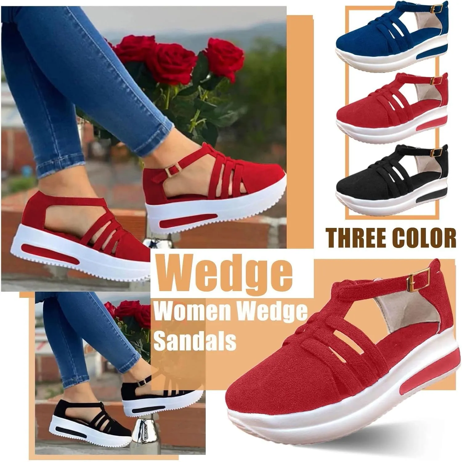 Eduavar Platform Sandals Women Casual, Closed Toe Sandals Women Comfortable Wedge Sports Sandals Shoes with Buckle Strap