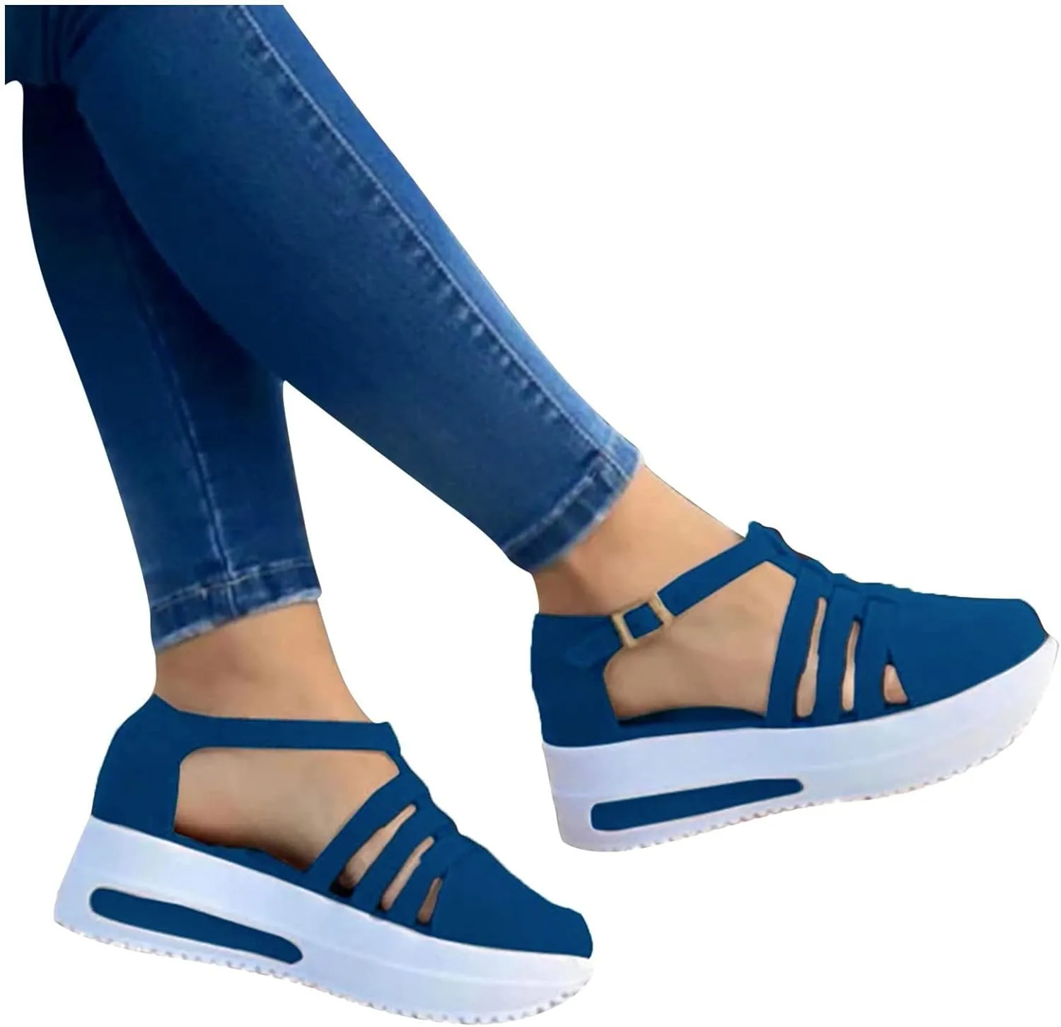 Eduavar Platform Sandals Women Casual, Closed Toe Sandals Women Comfortable Wedge Sports Sandals Shoes with Buckle Strap