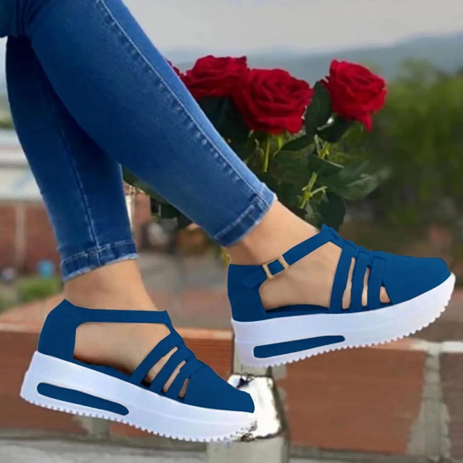 Eduavar Platform Sandals Women Casual, Closed Toe Sandals Women Comfortable Wedge Sports Sandals Shoes with Buckle Strap