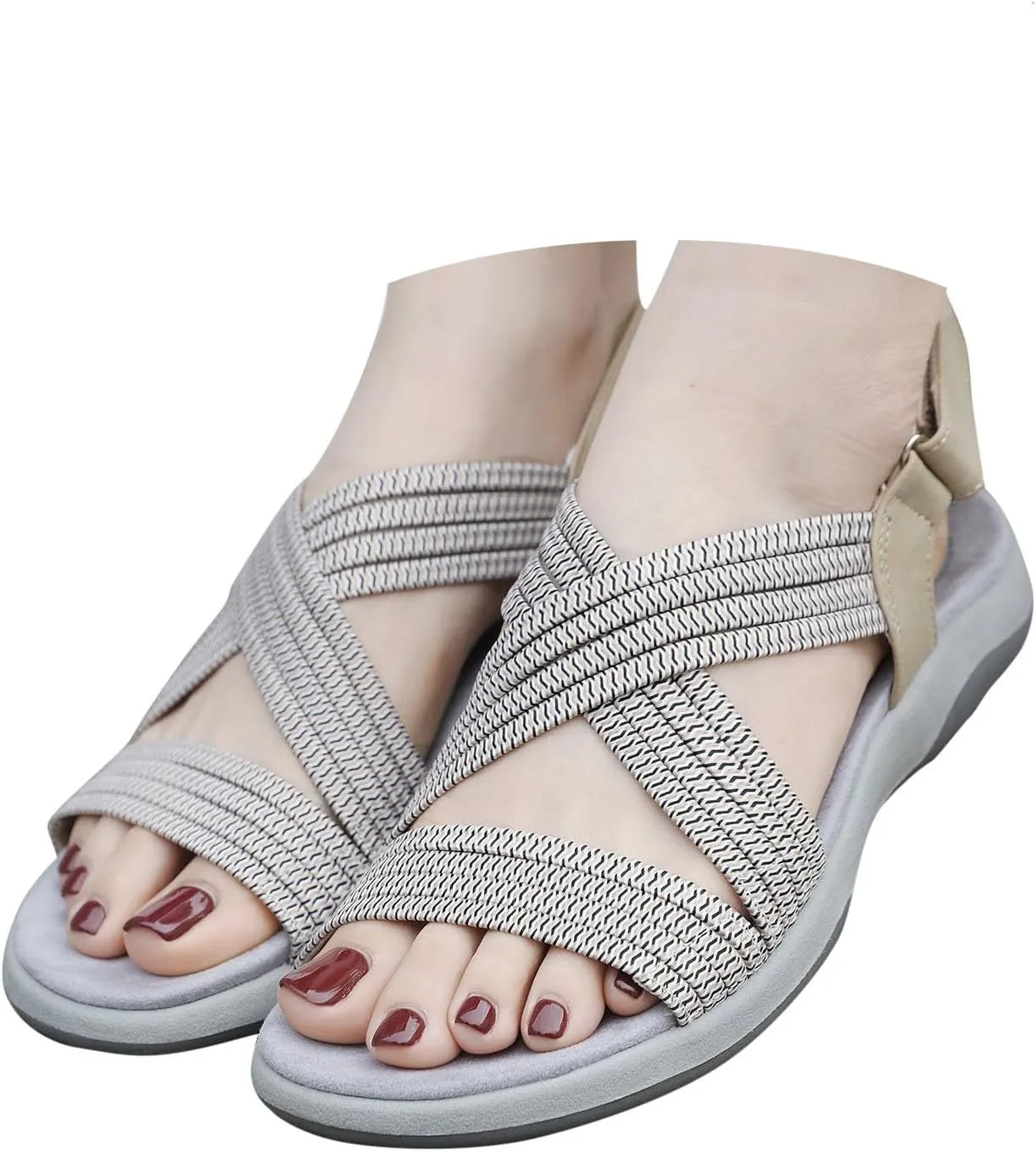 Eduavar Sandals for Women 2025 Flats Comfort Walking Beach Hiking Vacation Sandals with Arch Support Casual Summer Shoes