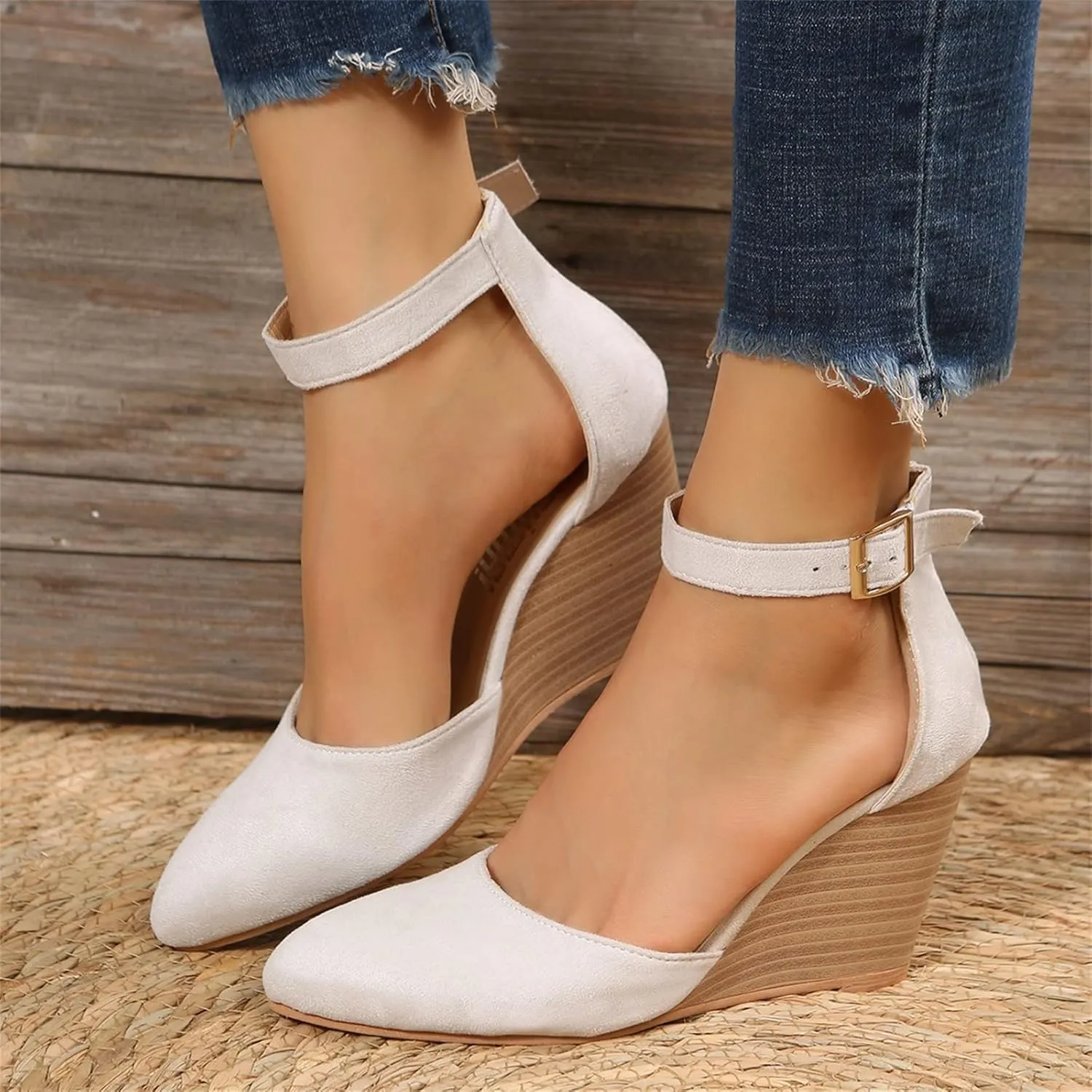Eduavar Sandals for Women 2025 Slingback Pointed Closed Toe Low Block Heels Sandals Dress Party Elegant Wedge Pumps Shoes