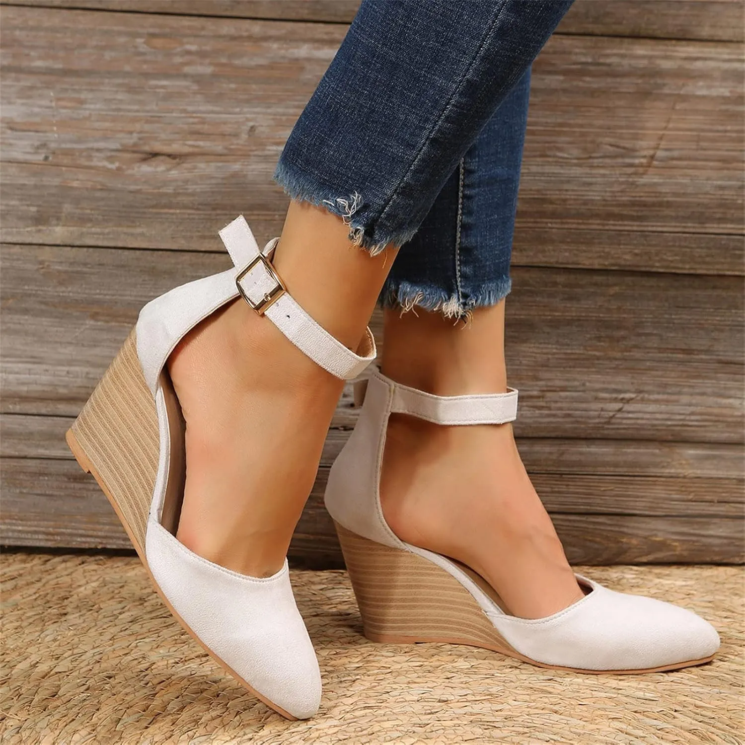 Eduavar Sandals for Women 2025 Slingback Pointed Closed Toe Low Block Heels Sandals Dress Party Elegant Wedge Pumps Shoes