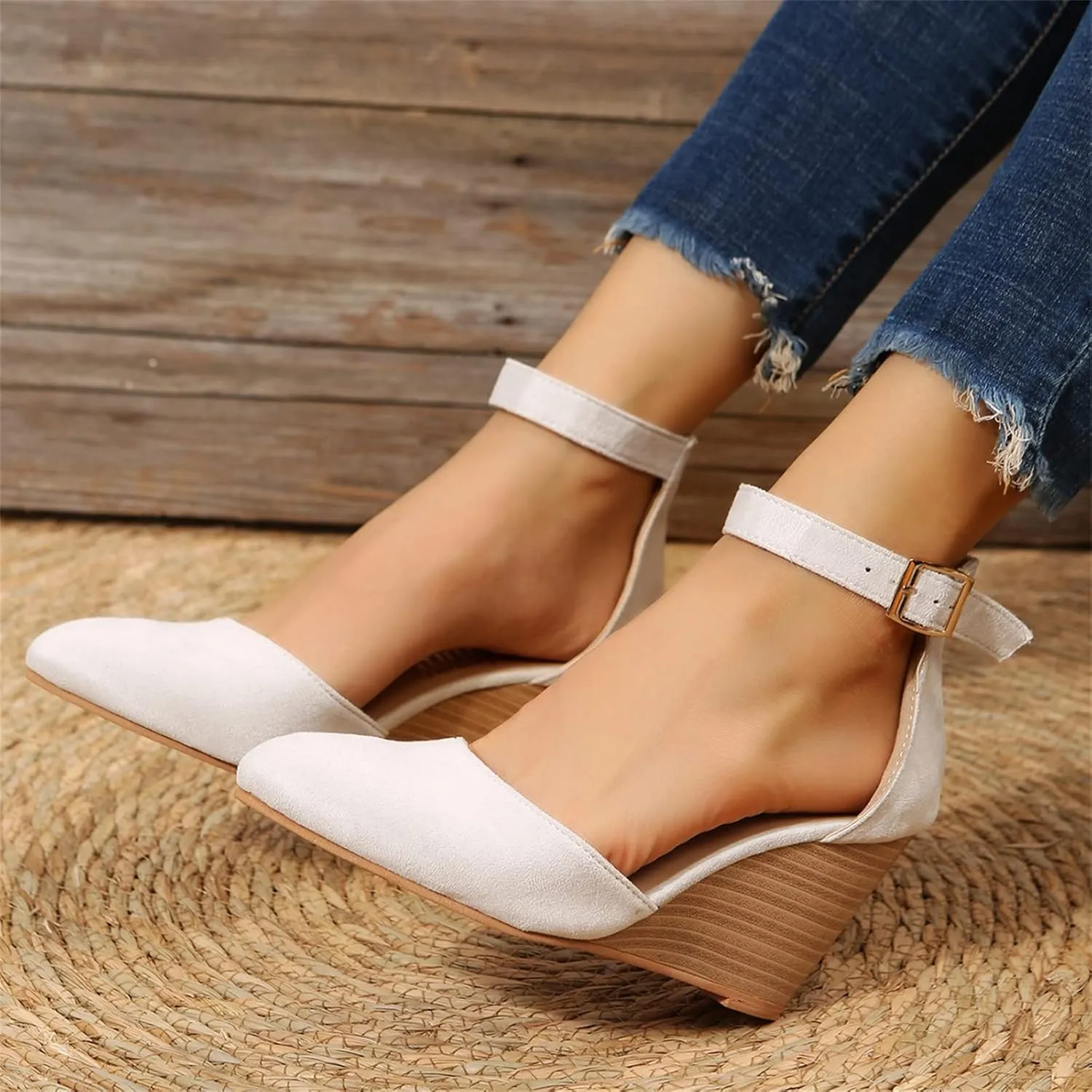 Eduavar Sandals for Women 2025 Slingback Pointed Closed Toe Low Block Heels Sandals Dress Party Elegant Wedge Pumps Shoes