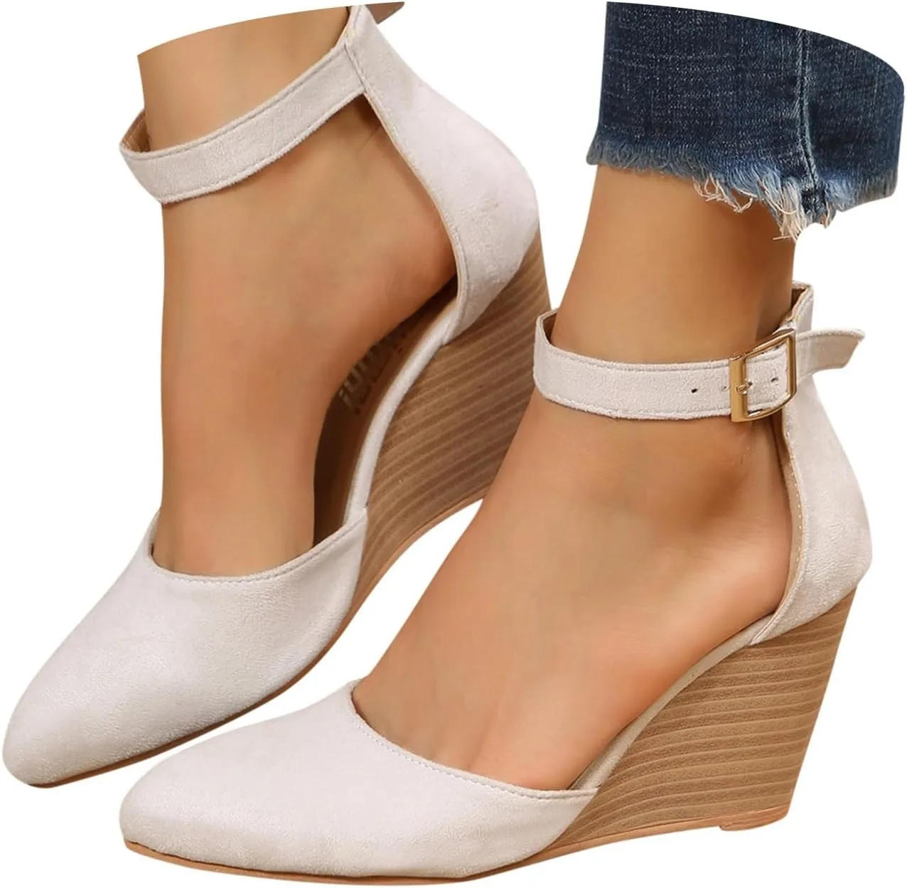 Eduavar Sandals for Women 2025 Slingback Pointed Closed Toe Low Block Heels Sandals Dress Party Elegant Wedge Pumps Shoes
