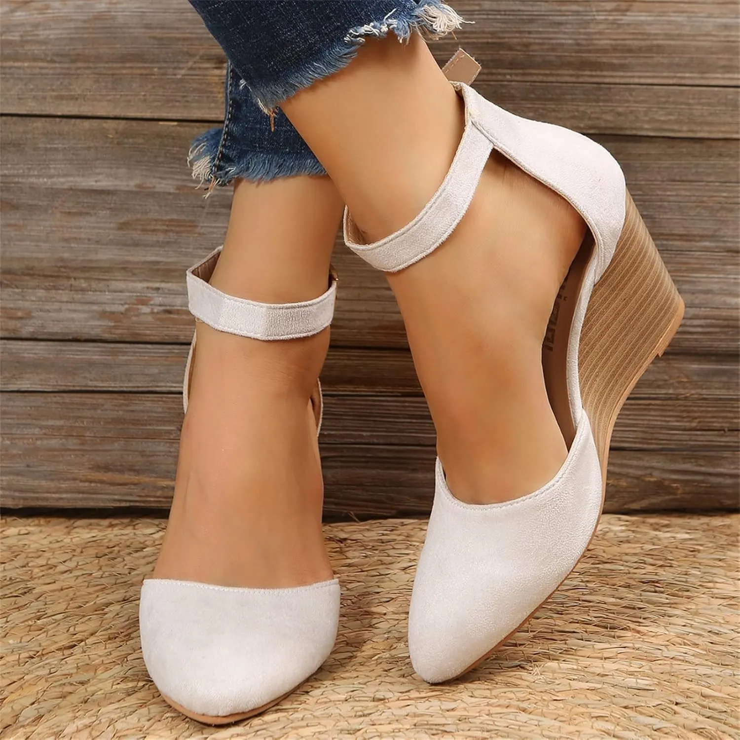 Eduavar Sandals for Women 2025 Slingback Pointed Closed Toe Low Block Heels Sandals Dress Party Elegant Wedge Pumps Shoes