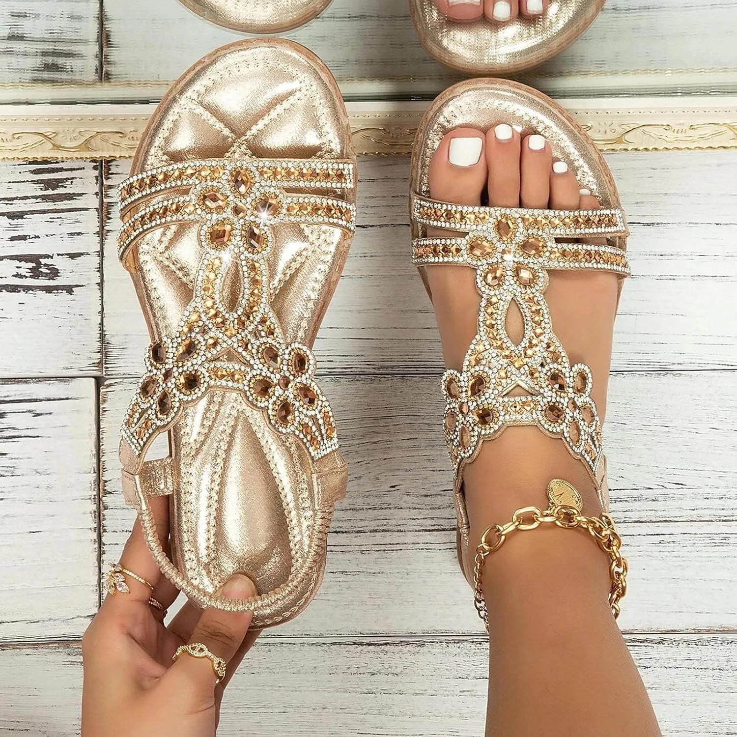 Eduavar Sandals for Women Casual Flat Comfortable Walking Shoes Summer Beach Bohemian Ankle Strap Outdoor Non Slip Sandals