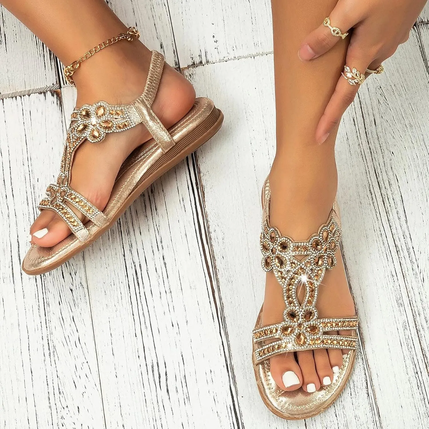 Eduavar Sandals for Women Casual Flat Comfortable Walking Shoes Summer Beach Bohemian Ankle Strap Outdoor Non Slip Sandals