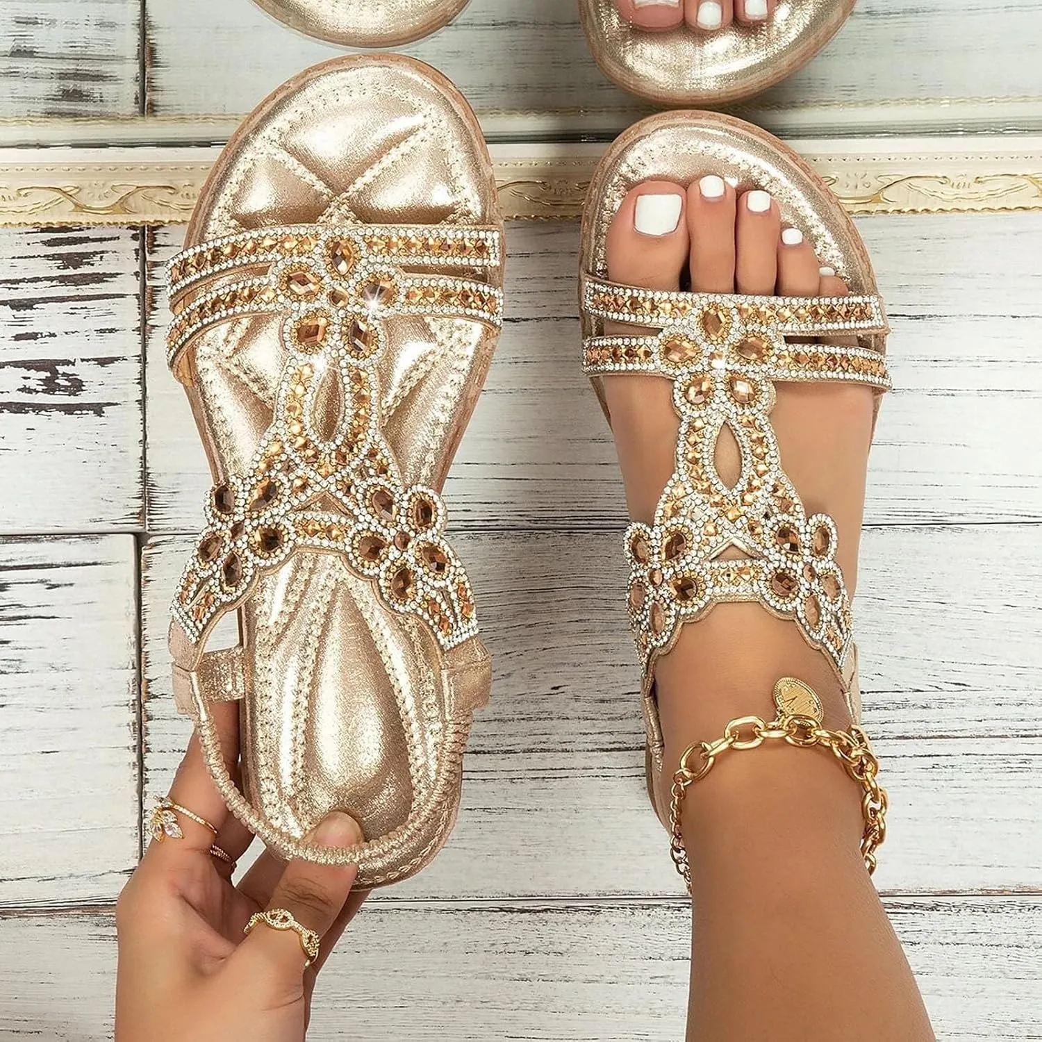 Eduavar Sandals for Women Casual Flat Comfortable Walking Shoes Summer Beach Bohemian Ankle Strap Outdoor Non Slip Sandals