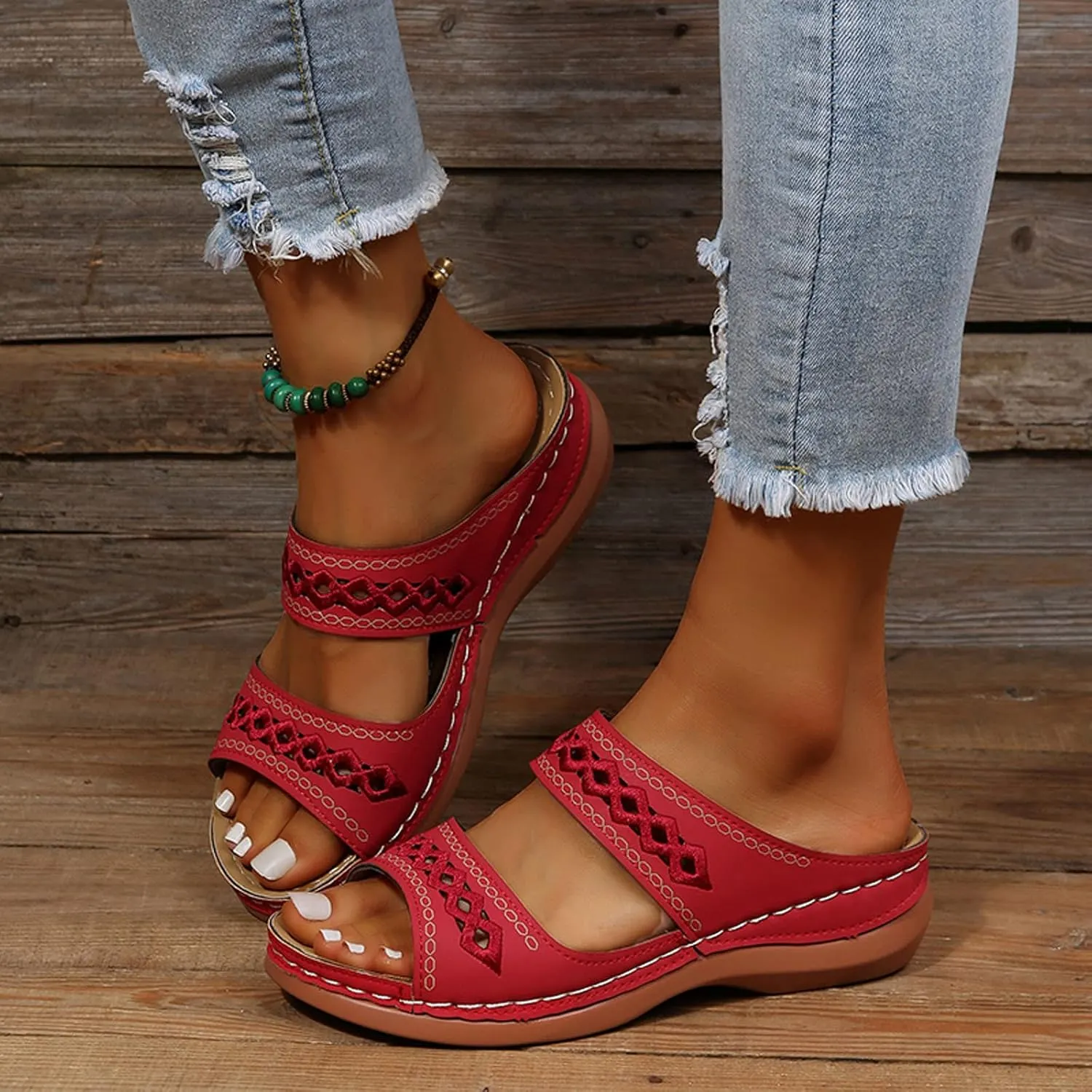 Eduavar Sandals for Women Casual Orthopedic Wedge Platform Sandals with Arch Support Comfortable Walking Slip on Slippers