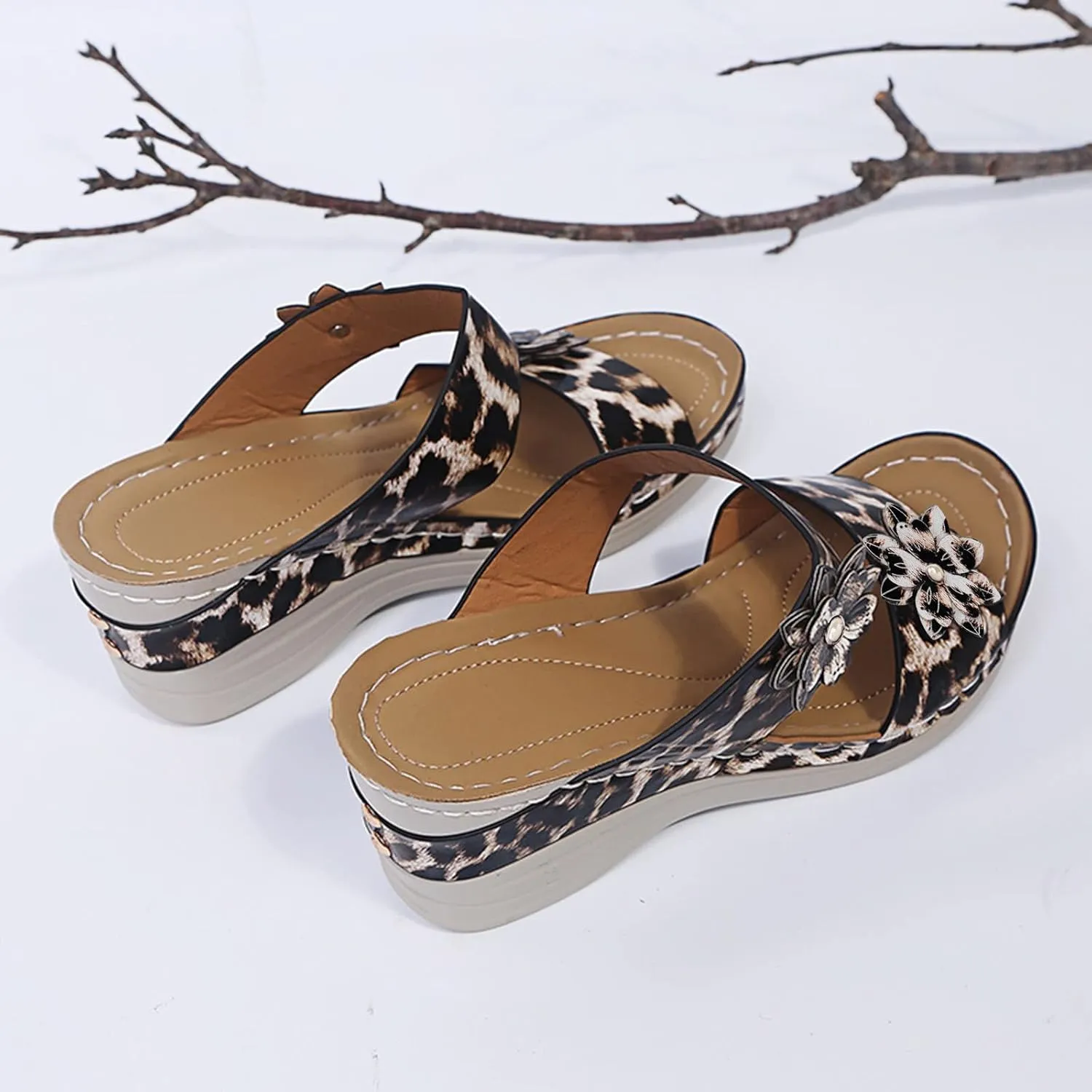 Eduavar Sandals for Women Dressy Summer, Womens Sandals Comfortable Leopard Print Wedge Platform Sandals with Arch Support
