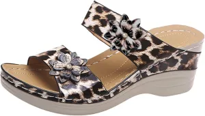 Eduavar Sandals for Women Dressy Summer, Womens Sandals Comfortable Leopard Print Wedge Platform Sandals with Arch Support