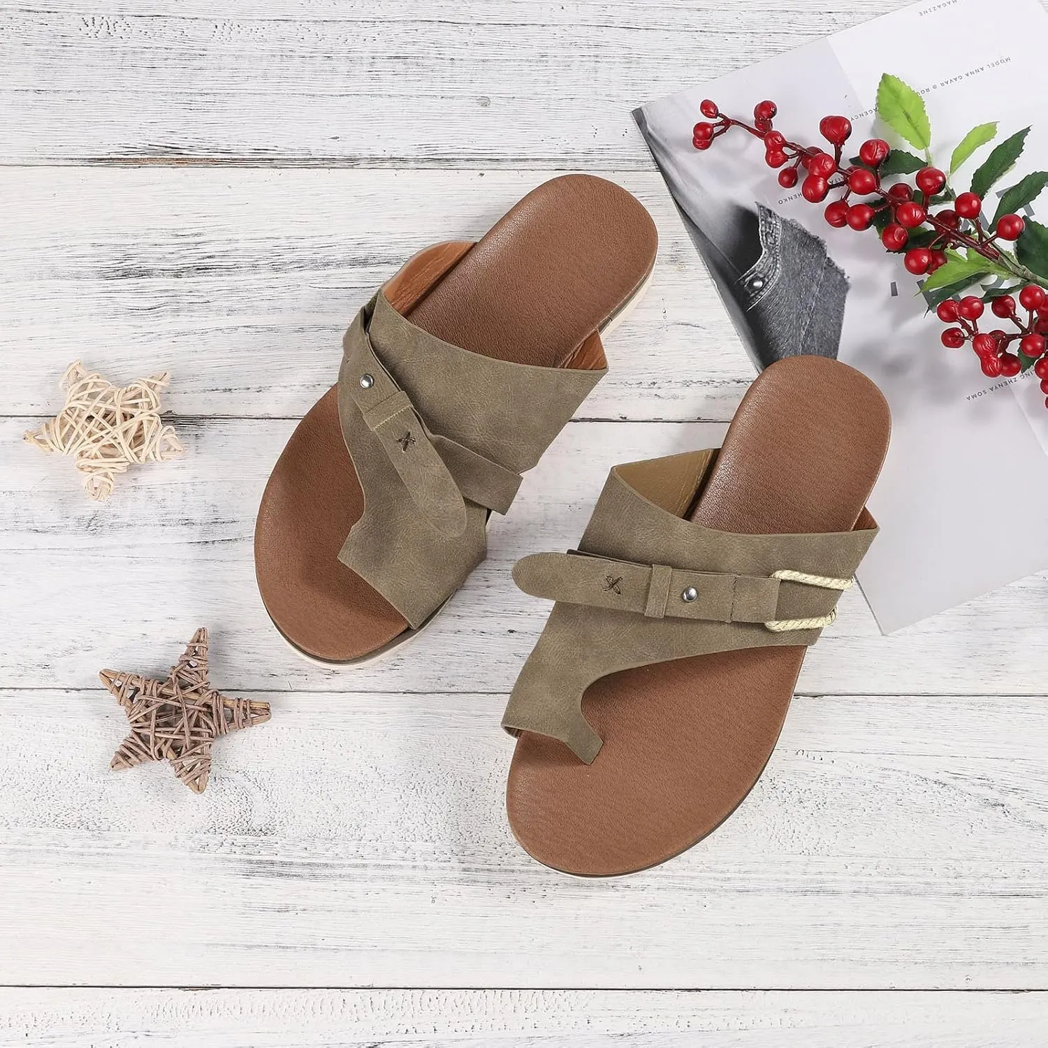 Eduavar Sandals Women Dressy Summer Flat, Sandals for Women Casual Summer Ring Toe Flip Flops Sandals Comfy Flat Slippers