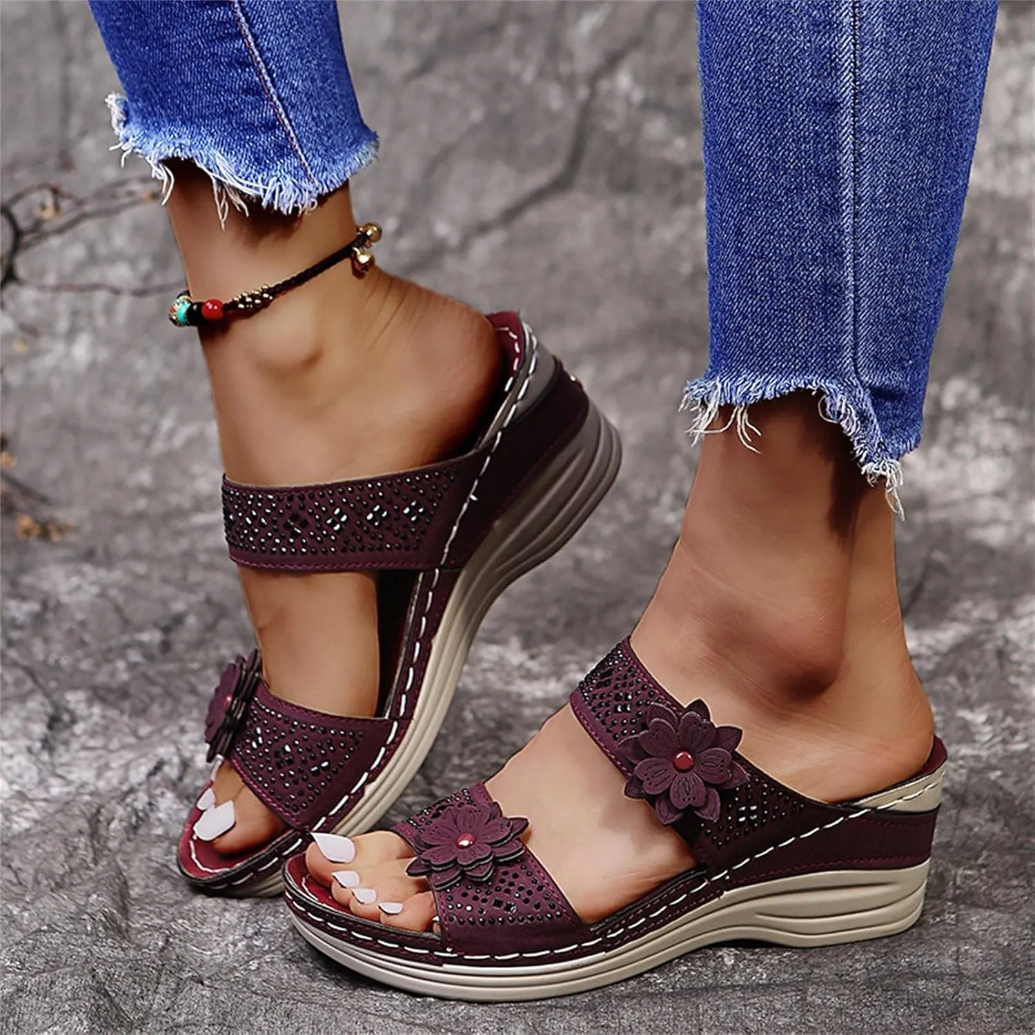 Eduavar Sandals Women, Sandals Women Dressy Slip On Sandals Breathable Open Toe Sandals with Arch Support