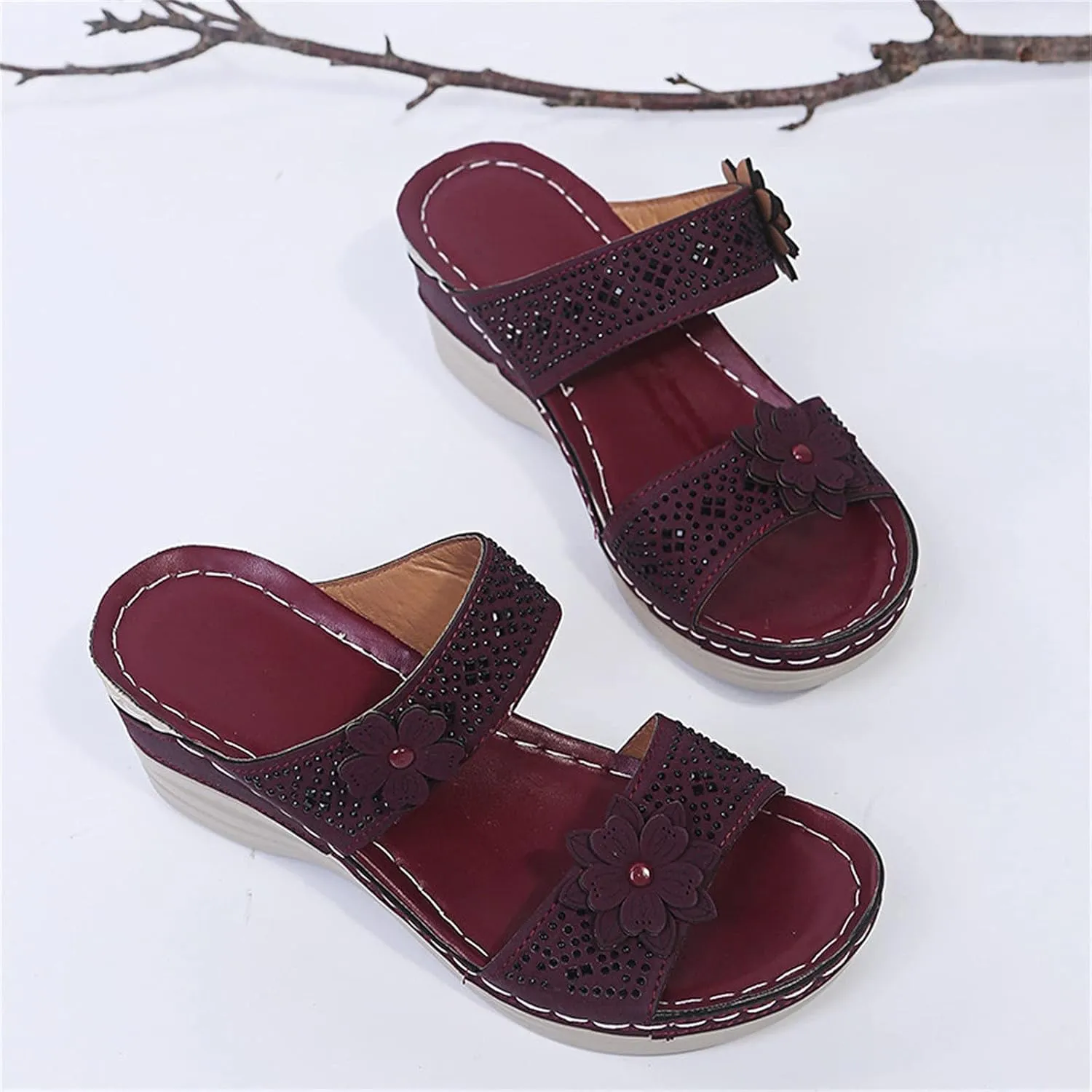 Eduavar Sandals Women, Sandals Women Dressy Slip On Sandals Breathable Open Toe Sandals with Arch Support