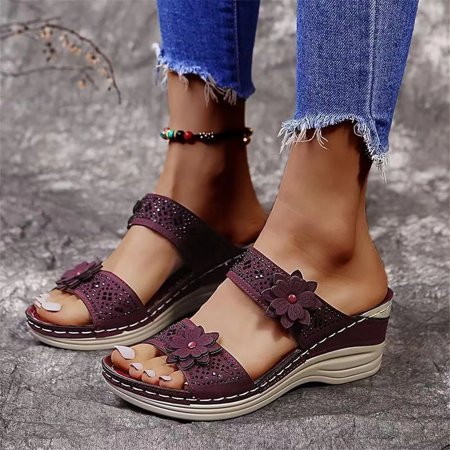 Eduavar Sandals Women, Sandals Women Dressy Slip On Sandals Breathable Open Toe Sandals with Arch Support