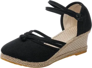 Eduavar Sandals Women Slip-On Comfort No-Slip Sole Closed Toe Wedge Shoes Comfort Cork Footbed Arch Support Platform Sandals
