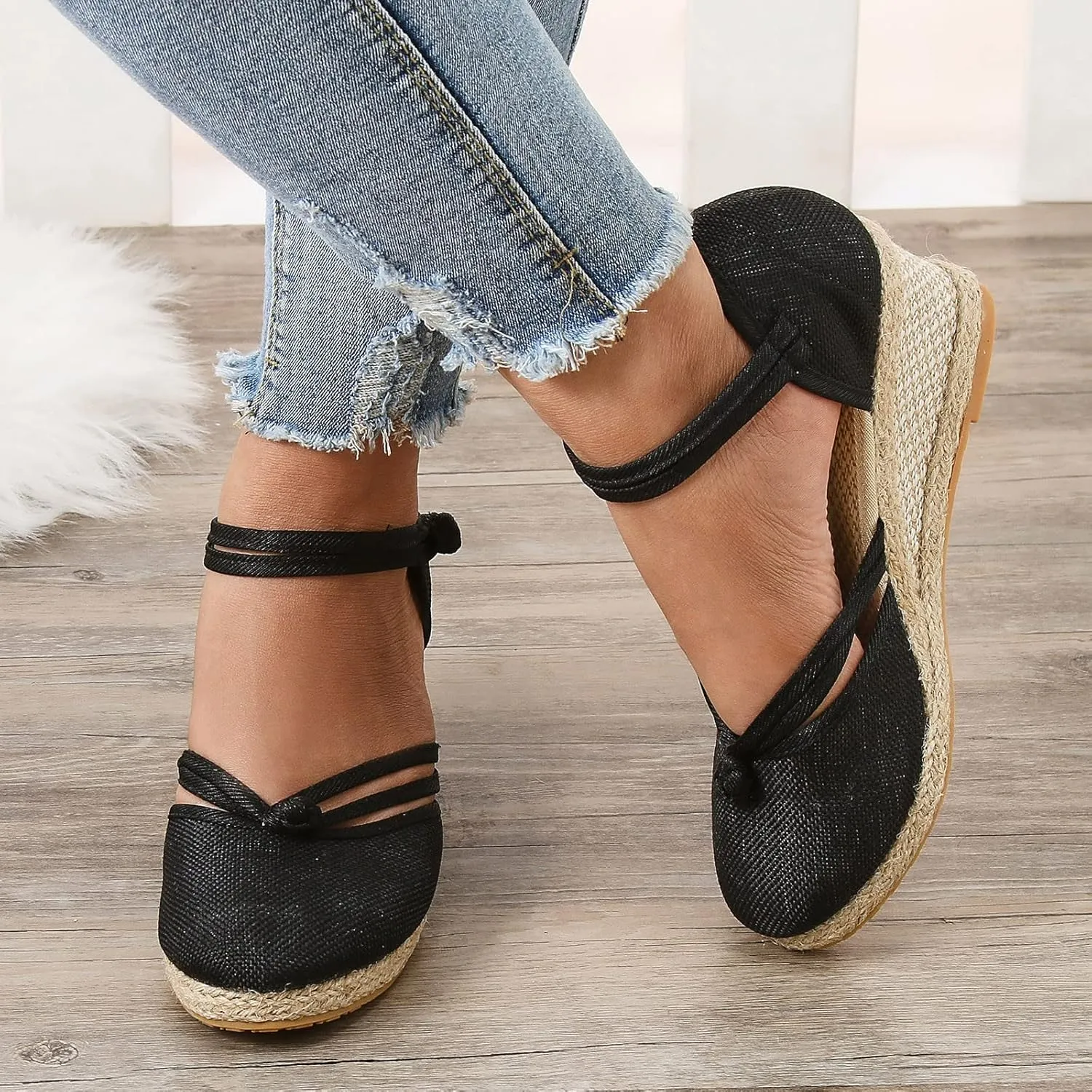 Eduavar Sandals Women Slip-On Comfort No-Slip Sole Closed Toe Wedge Shoes Comfort Cork Footbed Arch Support Platform Sandals