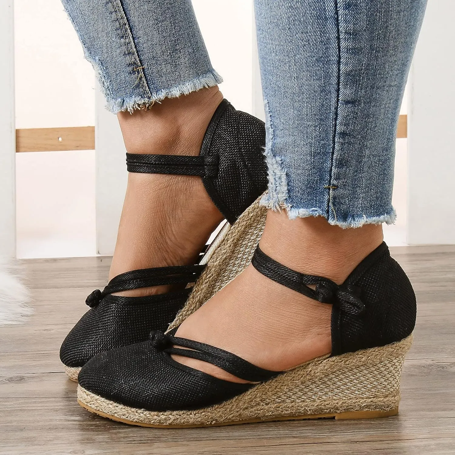 Eduavar Sandals Women Slip-On Comfort No-Slip Sole Closed Toe Wedge Shoes Comfort Cork Footbed Arch Support Platform Sandals