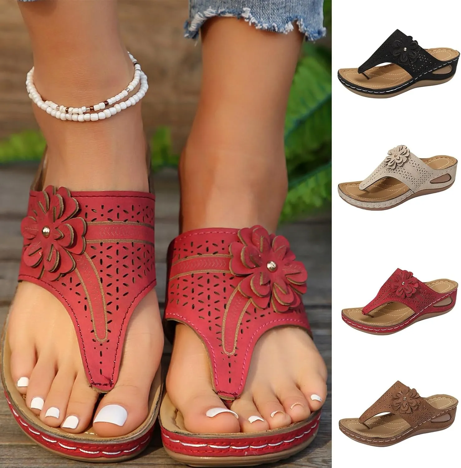 Eduavar Sandals Women Soft Cushion Footbed Arch Support Flip Flop Comfortable Casual Summer Beach Lightweight Thong Sandals