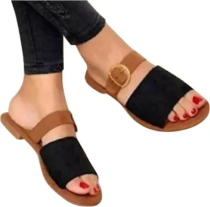 Eduavar Sandals Women, Women's Sandals Dressy Summer Sandals Size Large Buckle Open Toe Sandals Flat Shoes