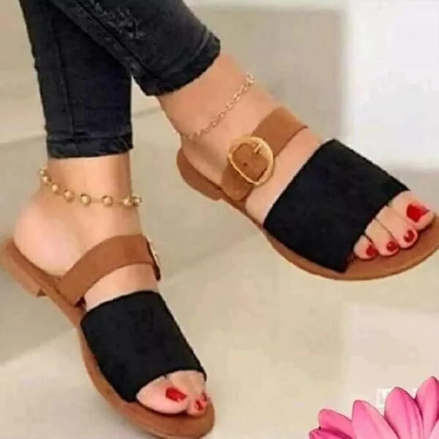 Eduavar Sandals Women, Women's Sandals Dressy Summer Sandals Size Large Buckle Open Toe Sandals Flat Shoes