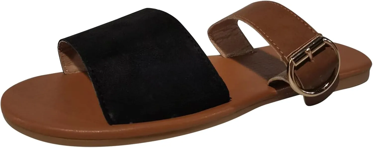 Eduavar Sandals Women, Women's Sandals Dressy Summer Sandals Size Large Buckle Open Toe Sandals Flat Shoes