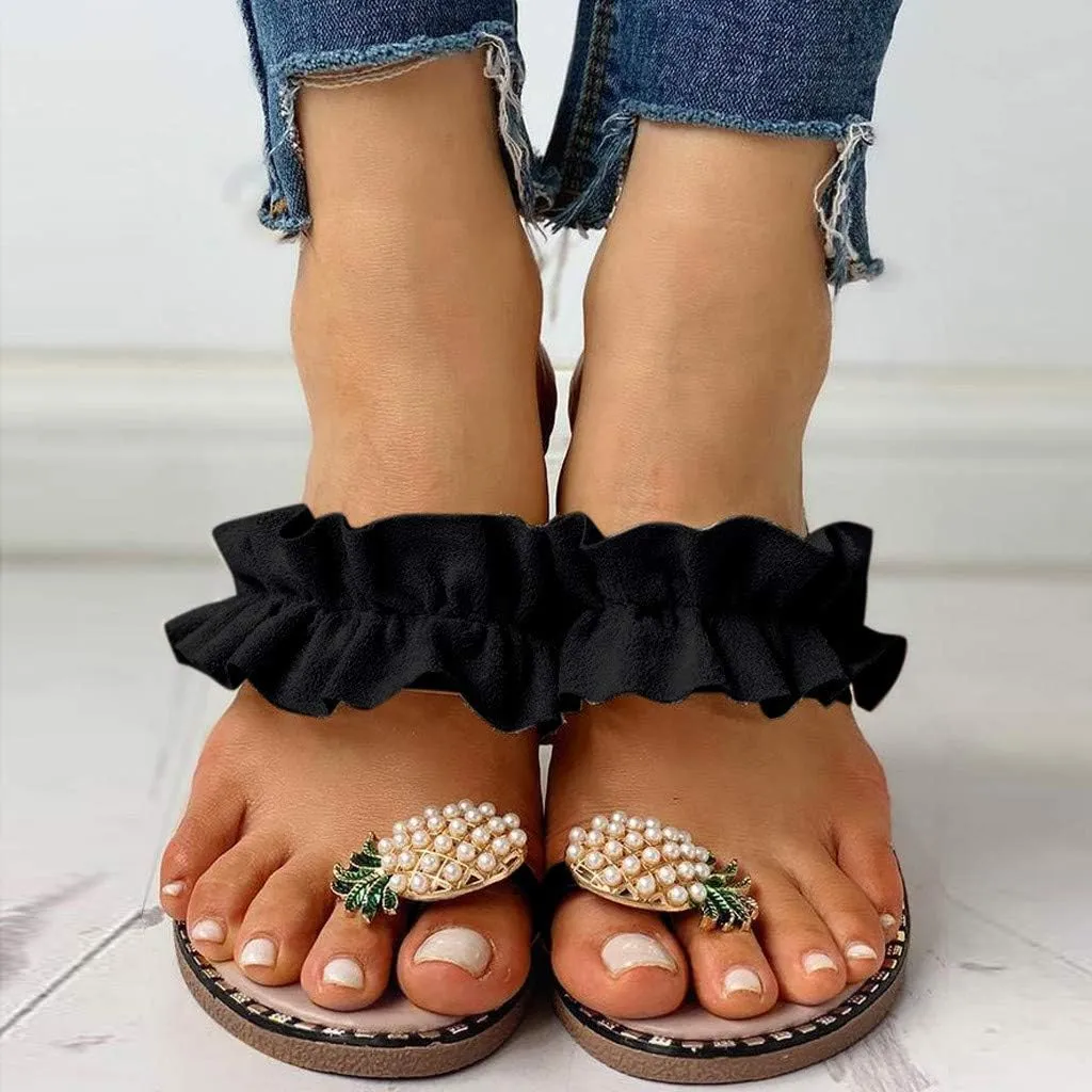 Eduavar Wedge Sandals for Women, Sandals Women Fashion Summer Beach Sandals Slippers Flat Comfy Ring Toe Sandals