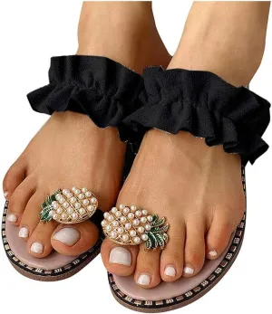 Eduavar Wedge Sandals for Women, Sandals Women Fashion Summer Beach Sandals Slippers Flat Comfy Ring Toe Sandals