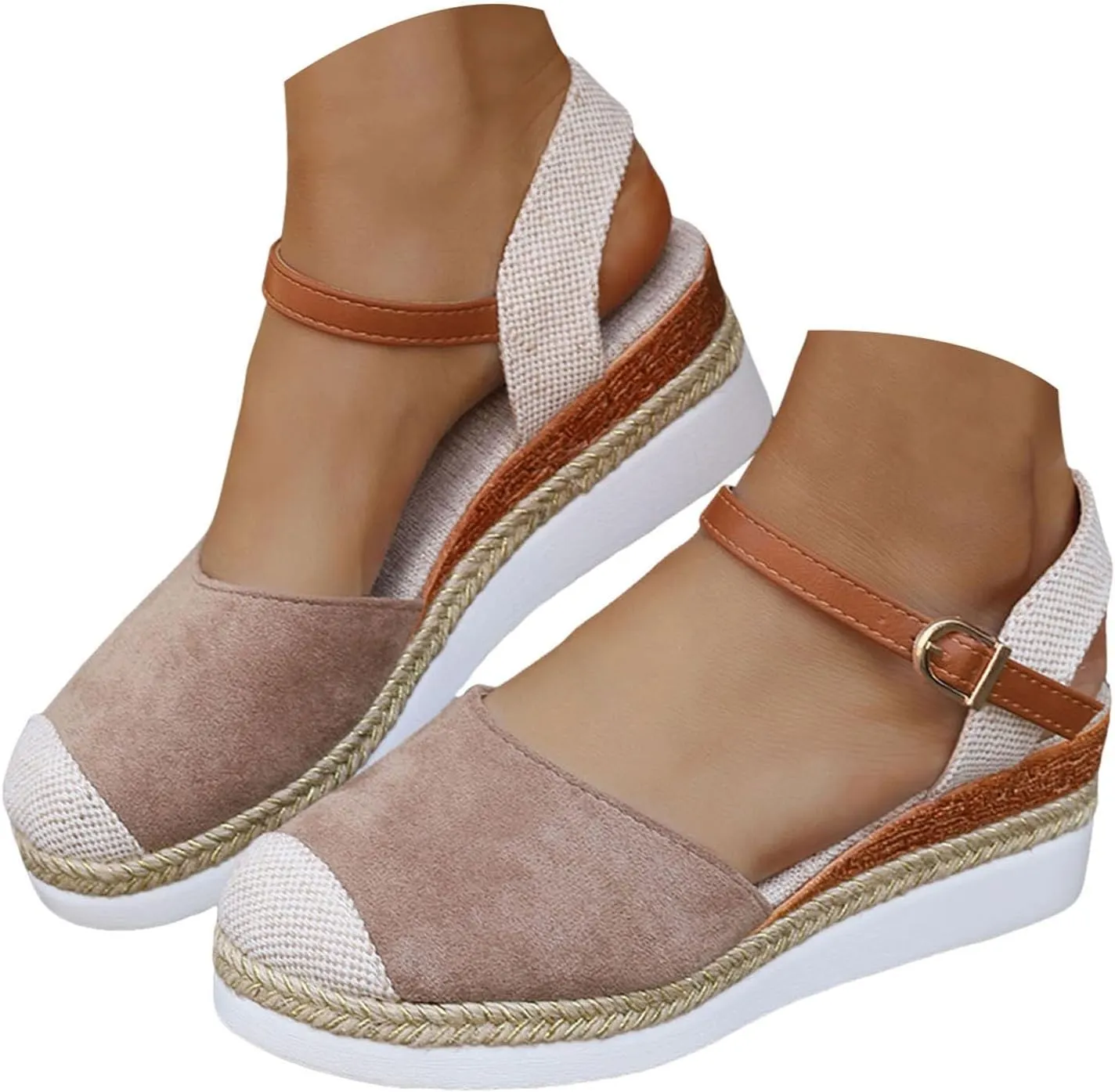 Eduavar Womens Sandals Casual Comfortable Cushion Adjustable Ankle Strap Sandals Flatform Platform Wedges Closed Toe Shoes