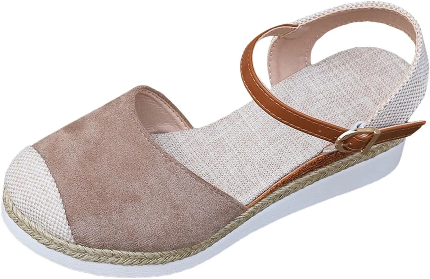 Eduavar Womens Sandals Casual Comfortable Cushion Adjustable Ankle Strap Sandals Flatform Platform Wedges Closed Toe Shoes