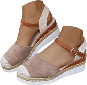 Eduavar Womens Sandals Casual Comfortable Cushion Adjustable Ankle Strap Sandals Flatform Platform Wedges Closed Toe Shoes