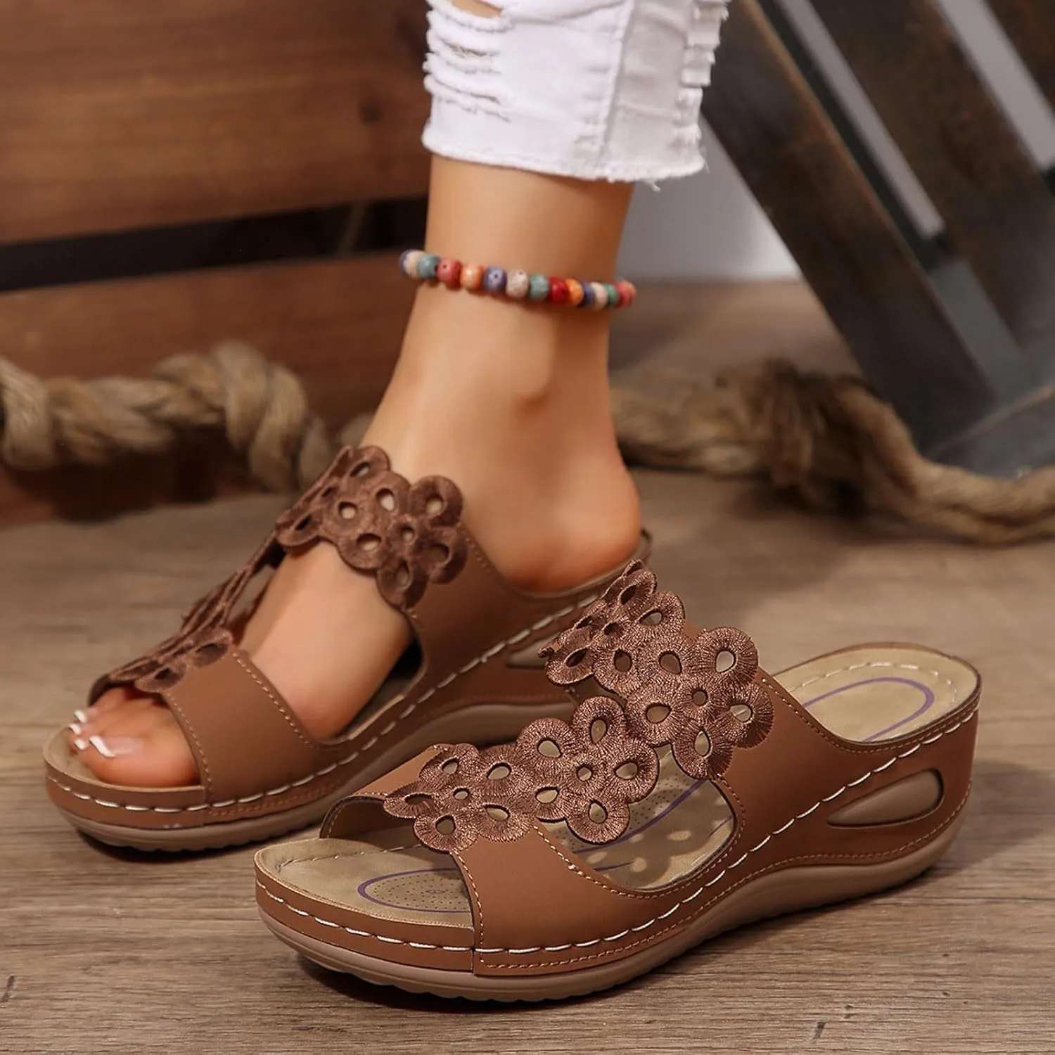 Eduavar Womens Sandals Casual Dressy Slip On Comfortable Orthopedic Slide Slippers Lady Walking Platform Arch Support Shoes