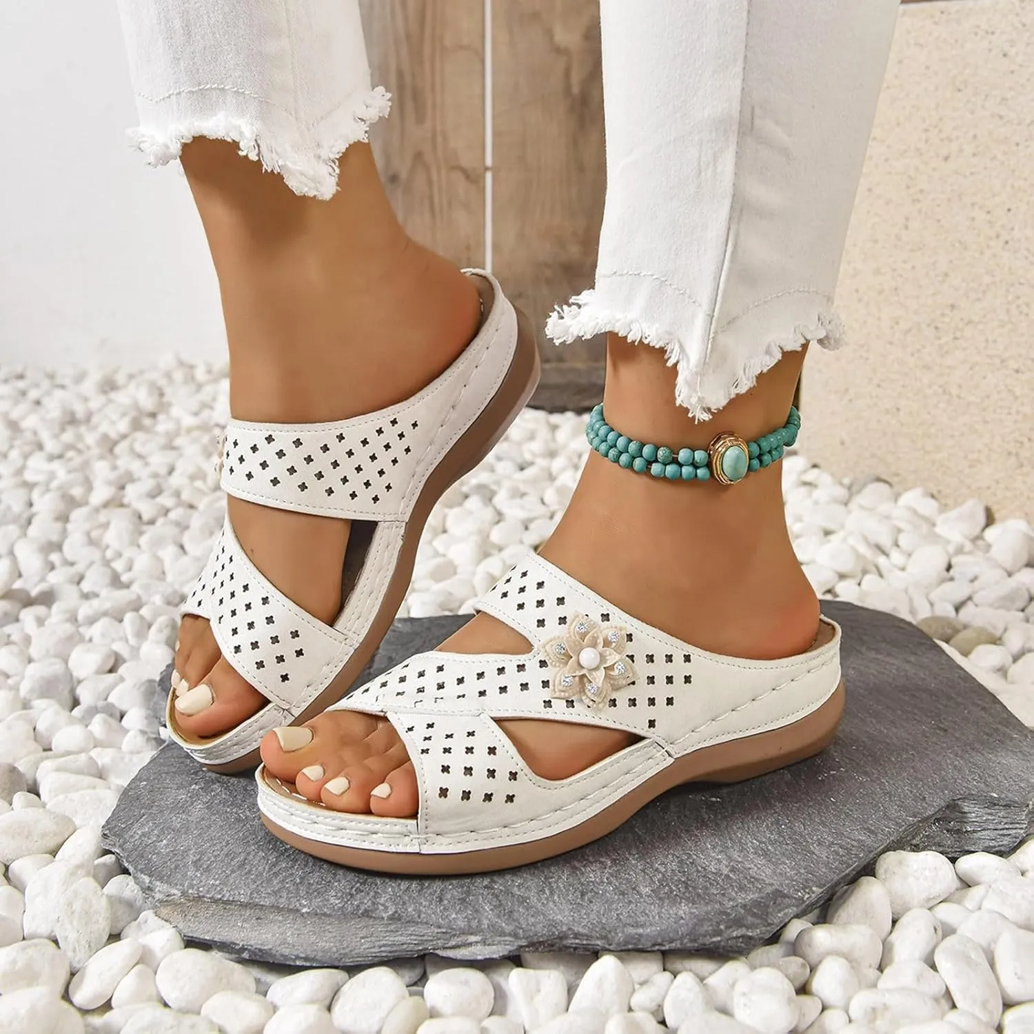 Eduavar Womens Sandals Casual Open Toe Orthopedic Platform Wedges Comfortable Slippers Arch Support Summer Walking Shoes
