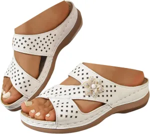 Eduavar Womens Sandals Casual Open Toe Orthopedic Platform Wedges Comfortable Slippers Arch Support Summer Walking Shoes