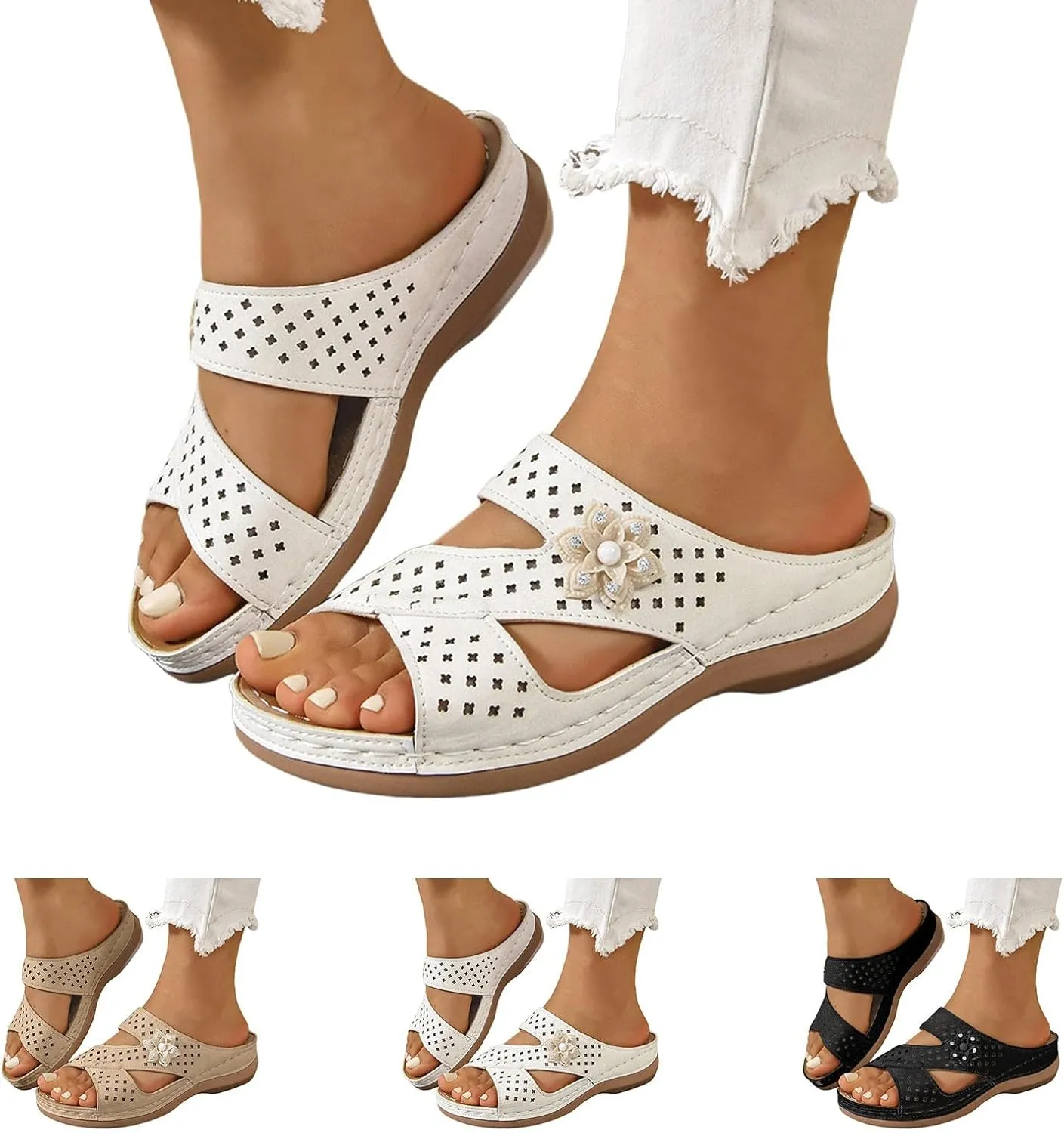 Eduavar Womens Sandals Casual Open Toe Orthopedic Platform Wedges Comfortable Slippers Arch Support Summer Walking Shoes