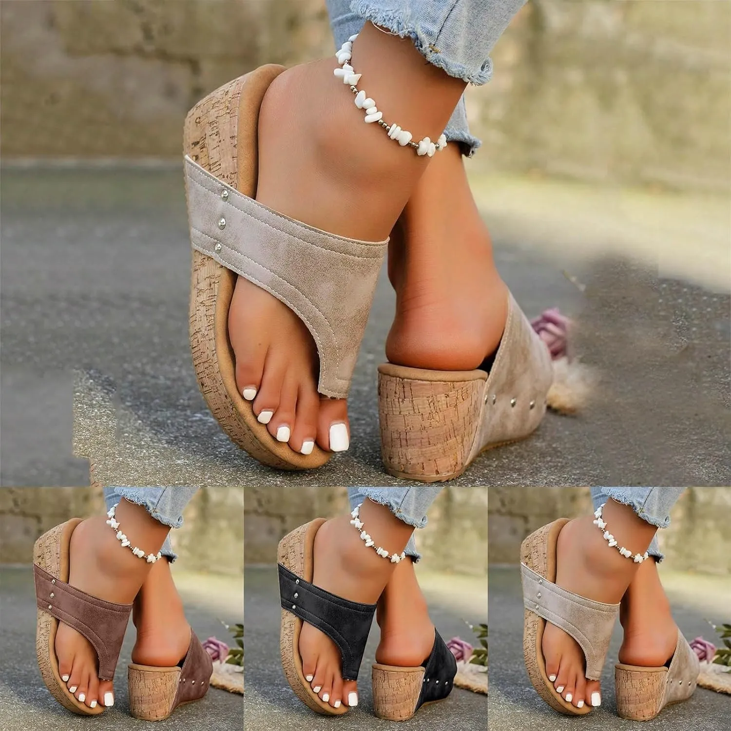 Eduavar Womens Sandals Casual Platform Outdoor Slides Slippers Wedges Slip On Open Toe Slippers Arch Support Dressy Shoes