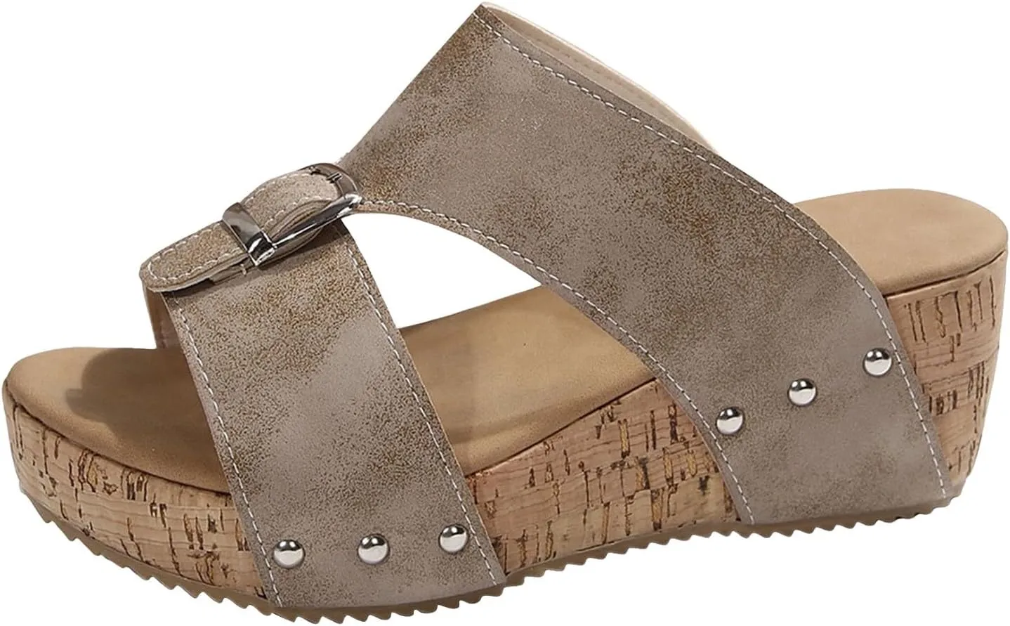 Eduavar Womens Sandals Casual Vintage Open Toe Comfortable Dressy Platform Slides Slippers Slip on Ankle Strap Wedge Shoes