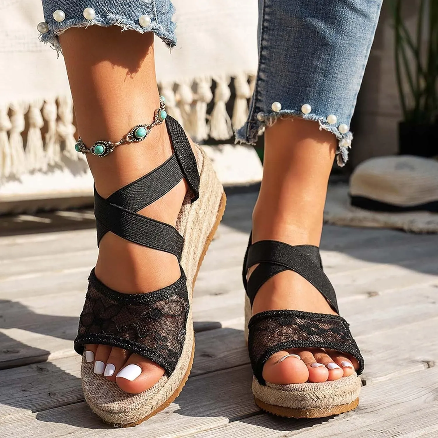Eduavar Womens Sandals Comfortable, Sandals Women Dressy Summer Espadrille Platform Sandals Slip On Wedge Sandals Shoes